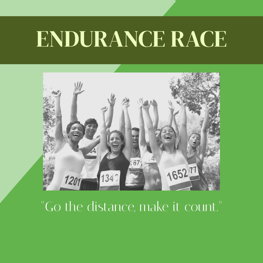 Diverse Group Celebrates Endurance Race Success on Green Background - Download Free Stock Templates Pikwizard.com