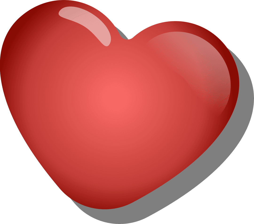 3D Heart Icon on Transparent Background with Shadow Effect