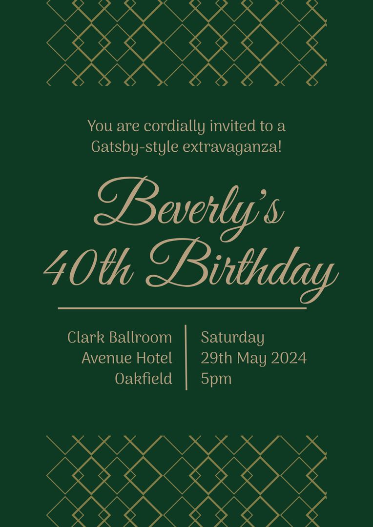 Elegant Gatsby Style 40th Birthday Invitation - Download Free Stock Templates Pikwizard.com