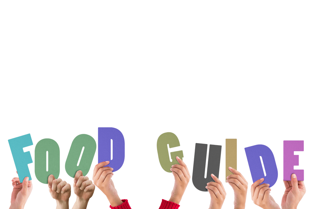 Hands Holding Colorful Food Guide Letters Transparent Background