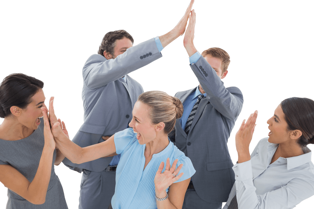 Excited Team Cheering with Transparent Background