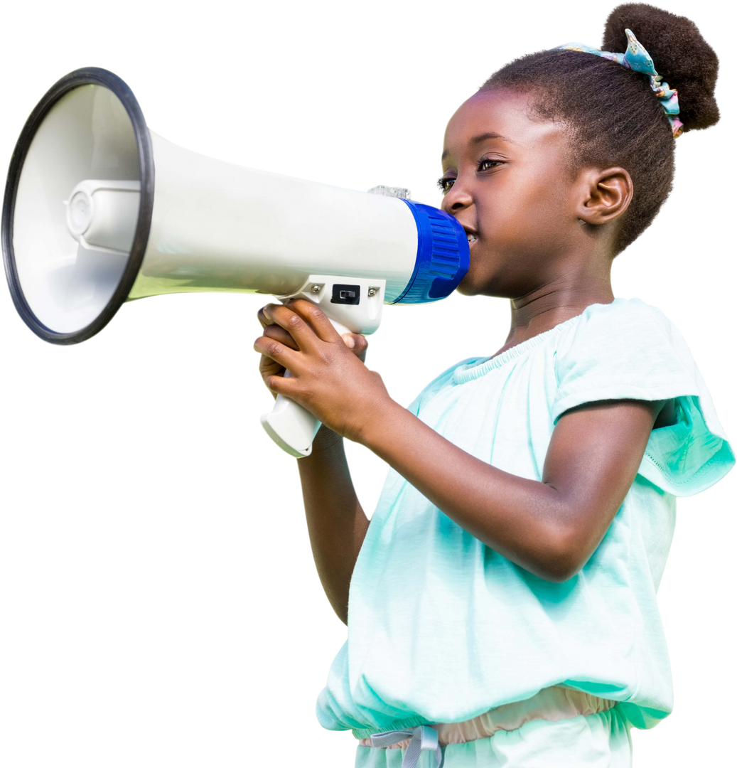 Active Cute Girl Engaged Using Transparent Megaphone Outdoor - Download Free Stock Images Pikwizard.com