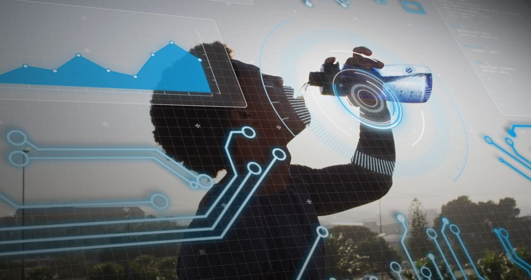 Futuristic Technology Interface with Man Drinking Water