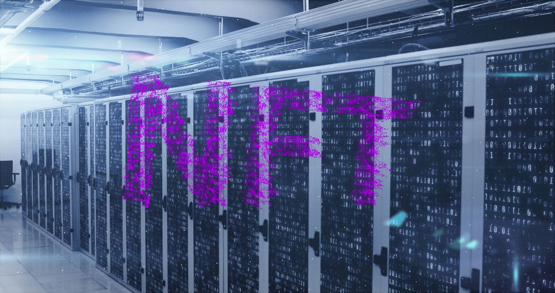 Nft concept in computer server room illustrating digital data network