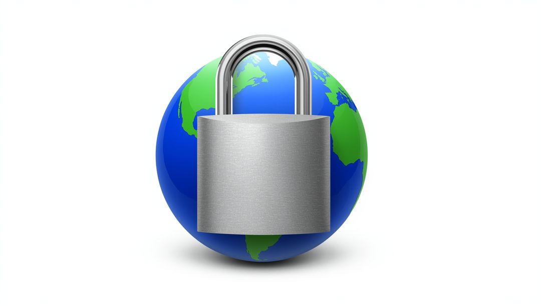 Global Security Icon - 3D Globe with Padlock