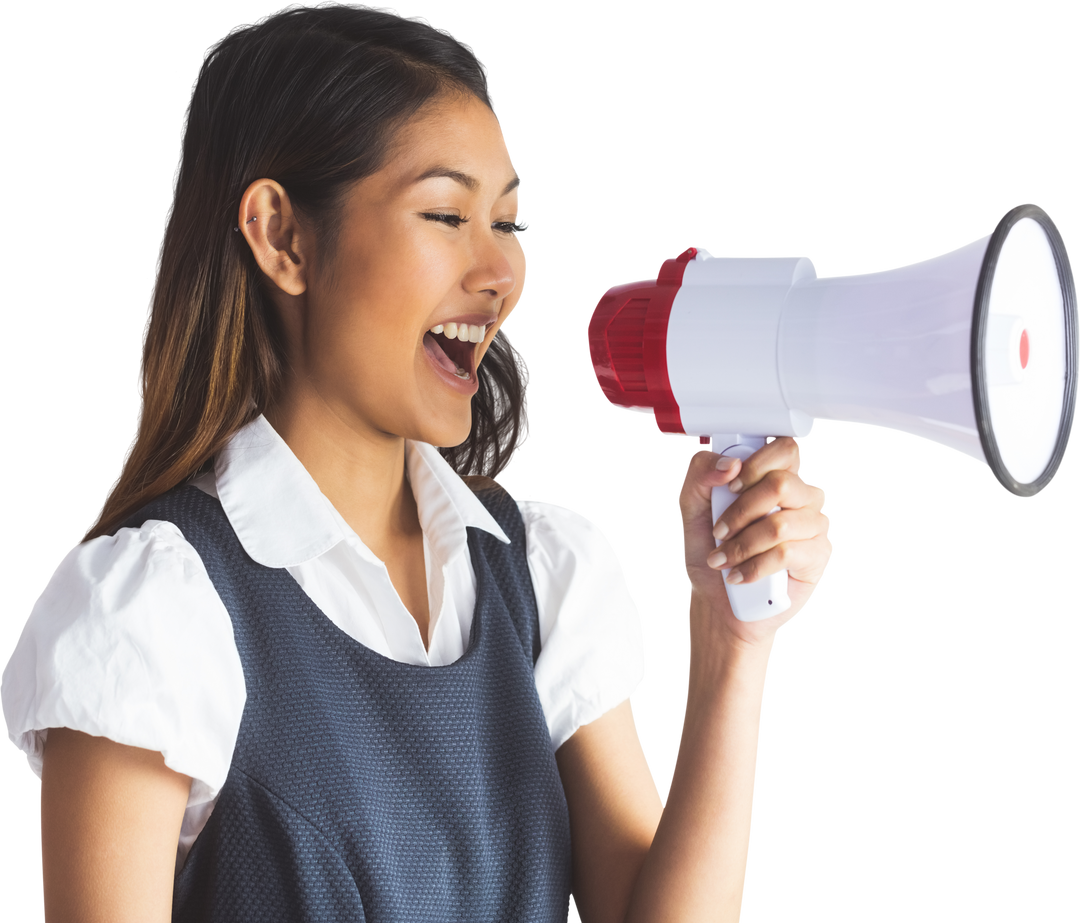 Asian Woman Shouting into Megaphone on Transparent Background for Communication Concept - Download Free Stock Images Pikwizard.com