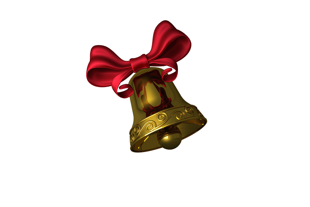 Golden Bell with Red Ribbon on Transparent Background