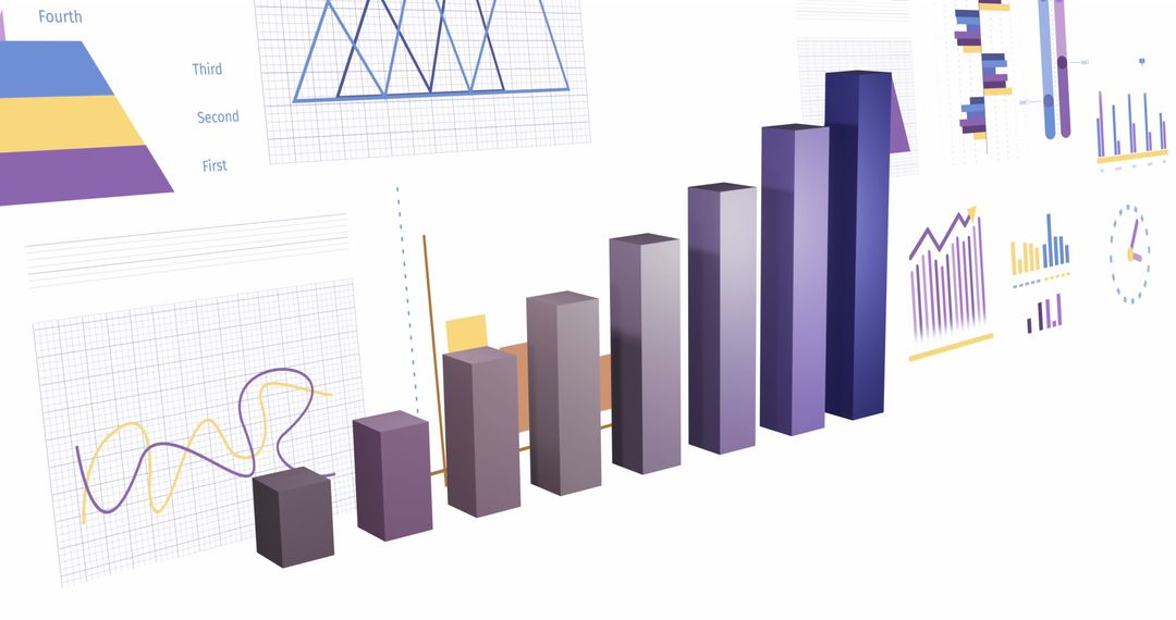 3D Bar and Line Graphs Showing Financial Data Analytics