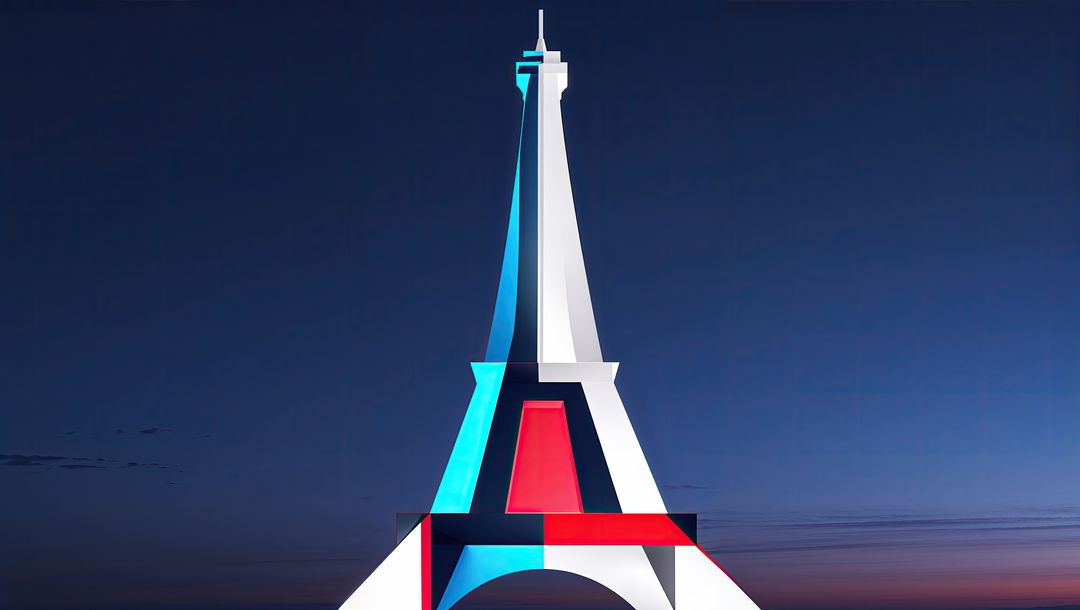 Eiffel Tower Illuminated with Geometric Lights at Dusk