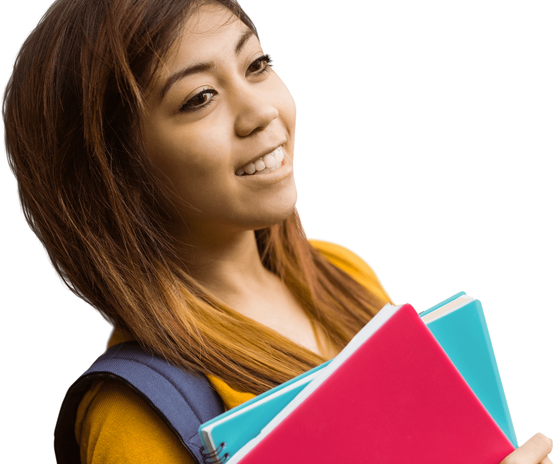 Transparent Happy Student Holding Notebooks Effortlessly Outdoors