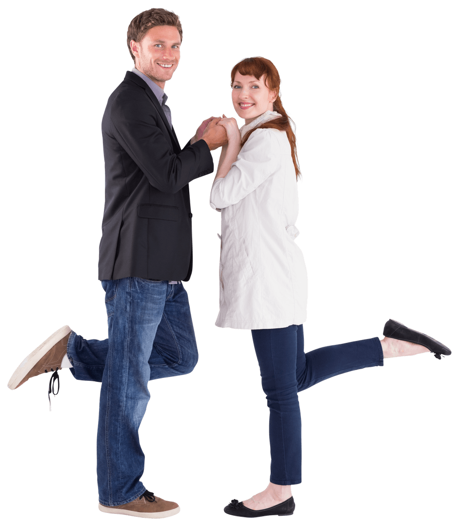 Cheerful Couple Embracing with Joy on Transparent Background