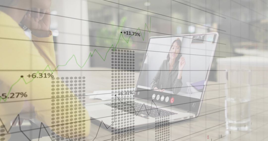 Executive Joining Virtual Meeting Analyzing Data Trends in Office