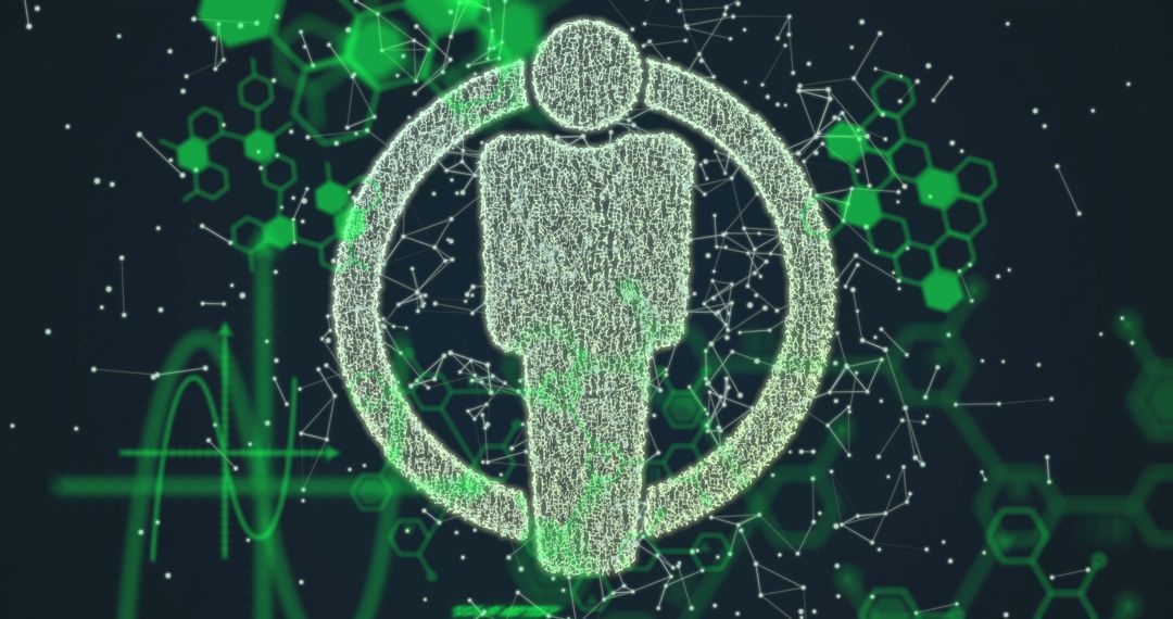 Digital Person Icon with Data Network Background