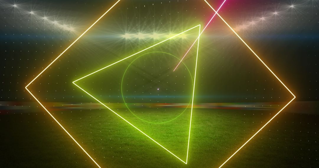 Dynamic Neon Shapes Over Stadium Field