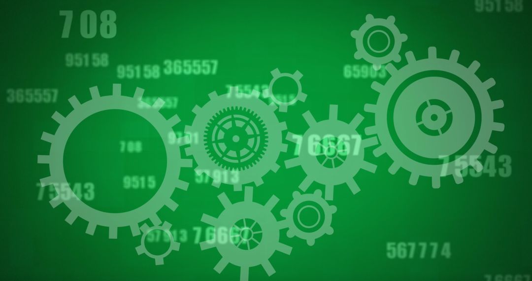 Modern Gears and Numeric Data on Green Background