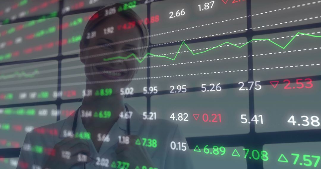 Doctor Analyzing Stock Market Data on Digital Display