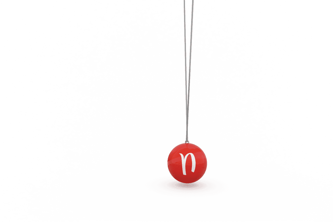 Transparent Red Ball with Letter N on White Background