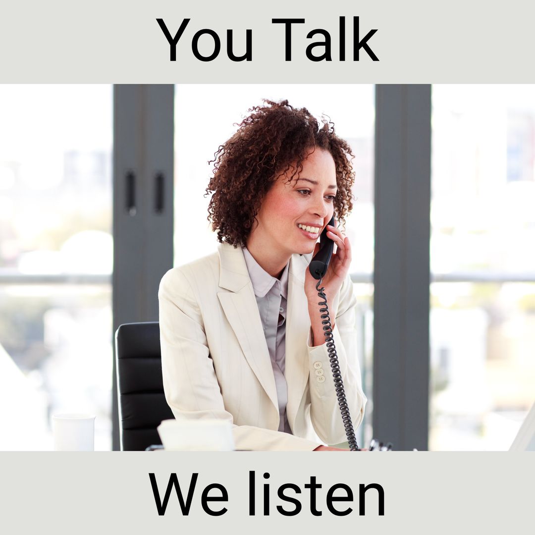 Cheerful Biracial Businesswoman Communicating Over Office Phone - Download Free Stock Templates Pikwizard.com