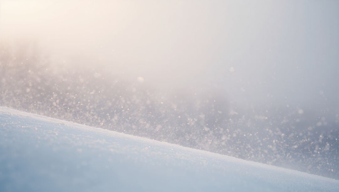 Sparkling Snow Drift Catching Hazy Sunrise Light with Airborne Crystals and Pastel Glow