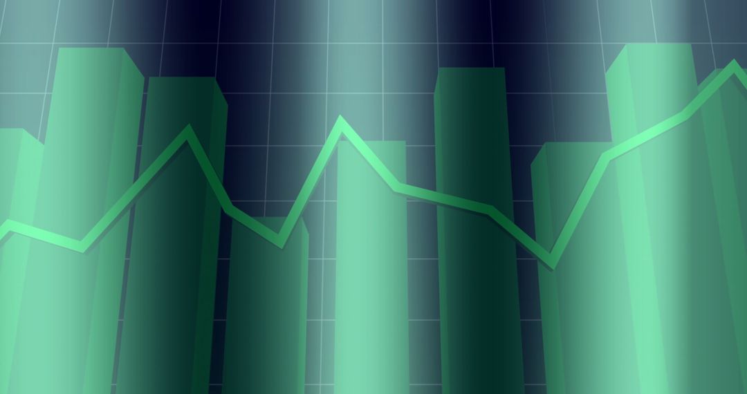 Futuristic 3D Bar Graph With Green Line Chart