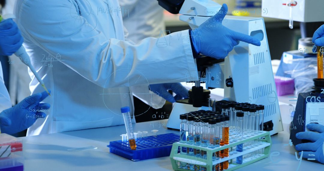 Scientists Conducting Research in Advanced Laboratory with Digitized Information