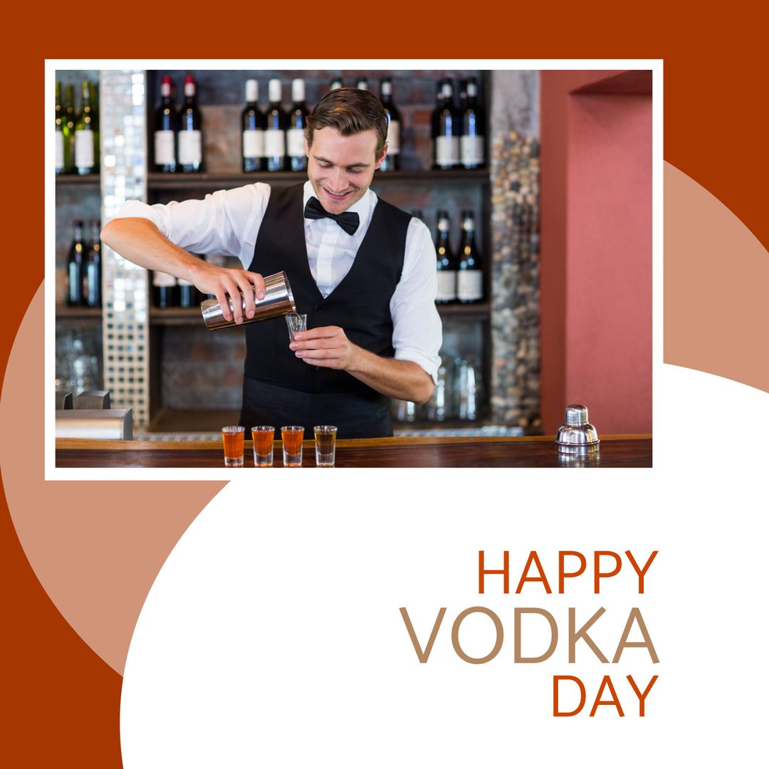 Happy Vodka Day Celebration with Bartender Pouring Drinks at a Bar - Download Free Stock Templates Pikwizard.com