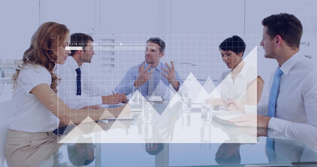 Business Team Analyzing Financial Data Projection in Conference Room