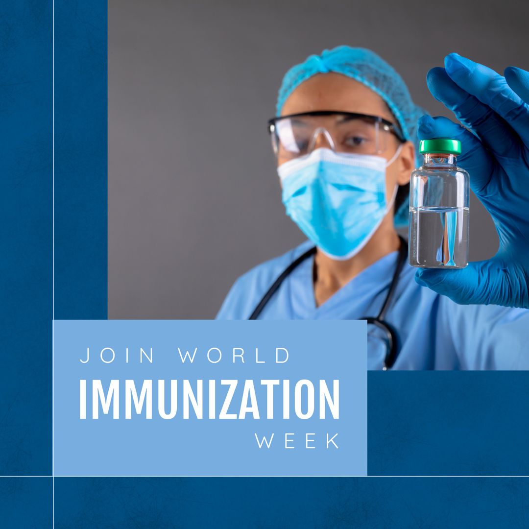 Healthcare Professional Promoting World Immunization Week with Vaccine