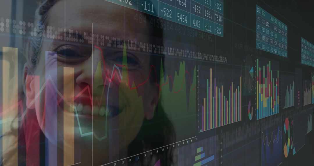 Professional Woman Analyzing Digital Financial Data Dashboard Workspace
