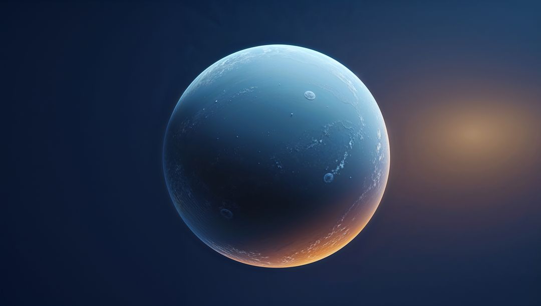 Textured Blue-Gray Planet Hovering in Outer Space with Star Glow