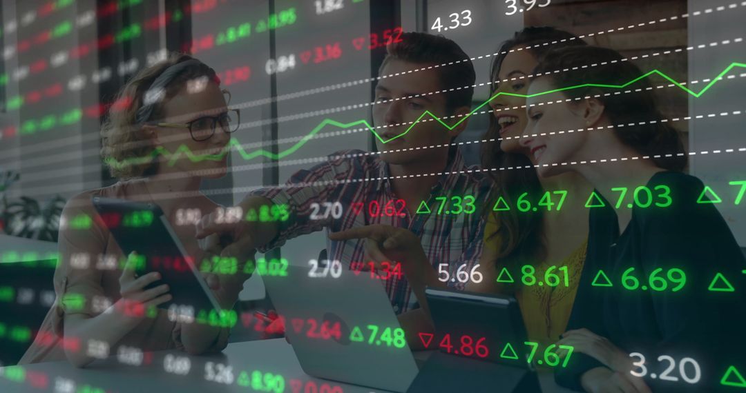 Multicultural Team Engaged with Financial Data Overlays