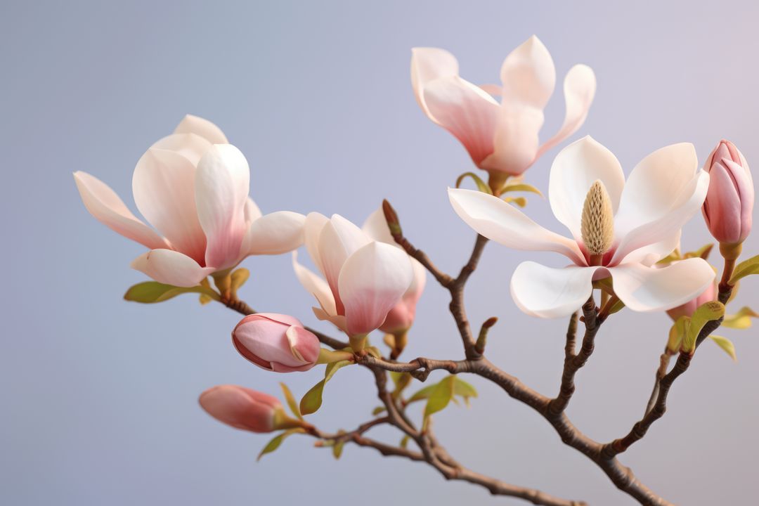 Tranquil Magnolia Blossoms Against Soft Blue Sky - Free Images, Stock Photos and Pictures on Pikwizard.com