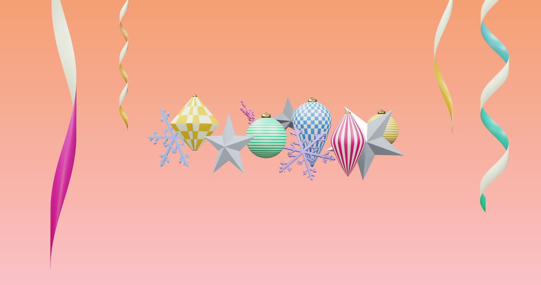 Festive Christmas and New Year Ornaments on Pink Gradient Background