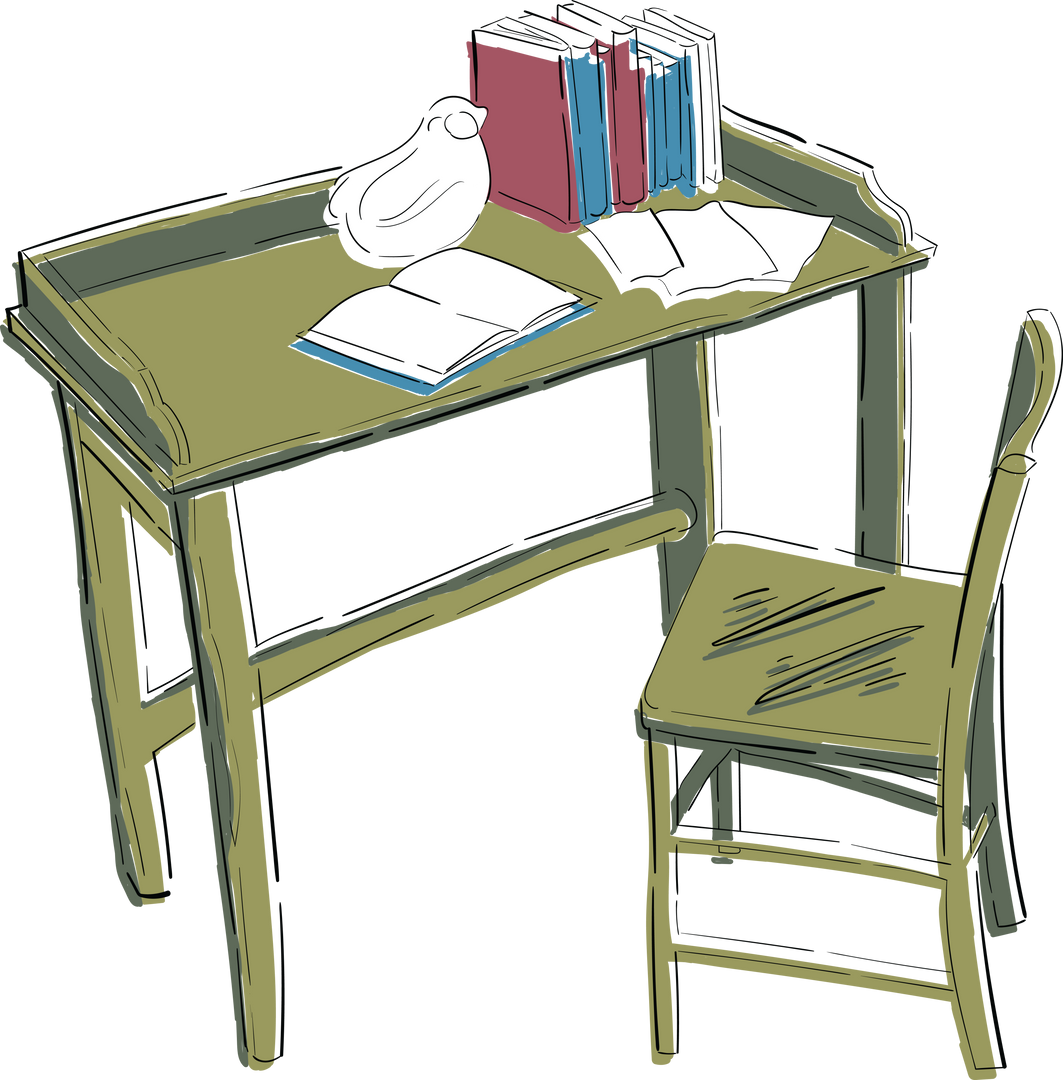 Transparent Digital PNG Illustration of Desk with Books Portrait on Transparent Background - Download Free Stock Images Pikwizard.com