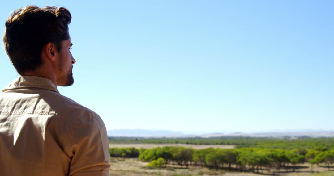 Man Admiring Beautiful Landscape with Clear Blue Sky - Free Images, Stock Photos and Pictures on Pikwizard.com