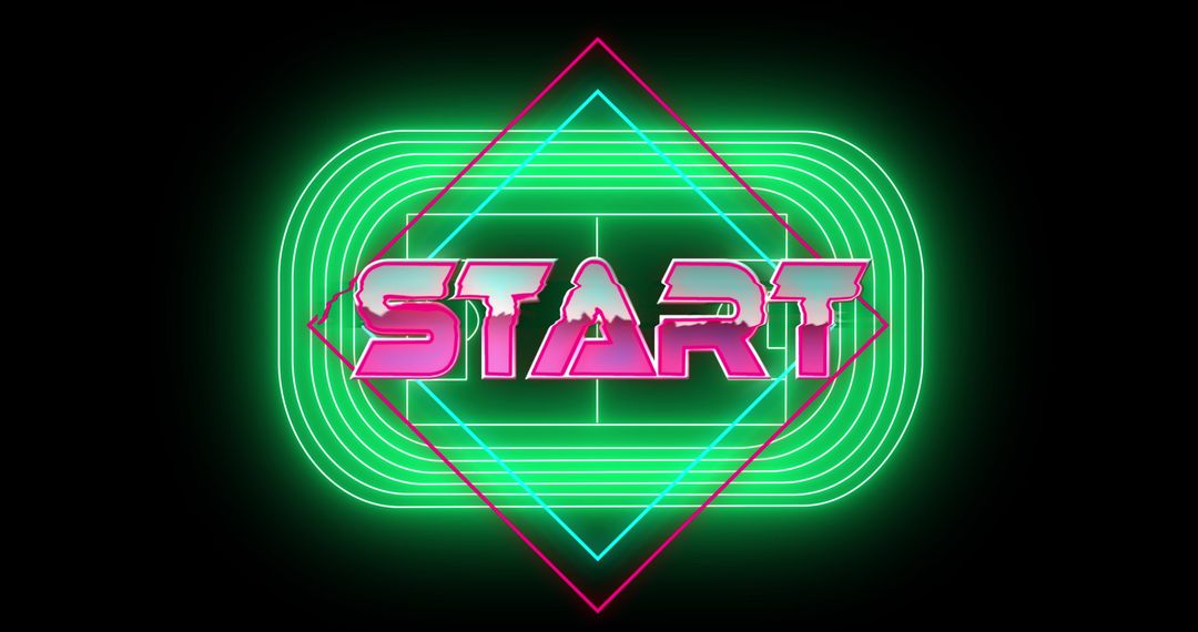 Bright Neon Start Text with Futuristic Design
