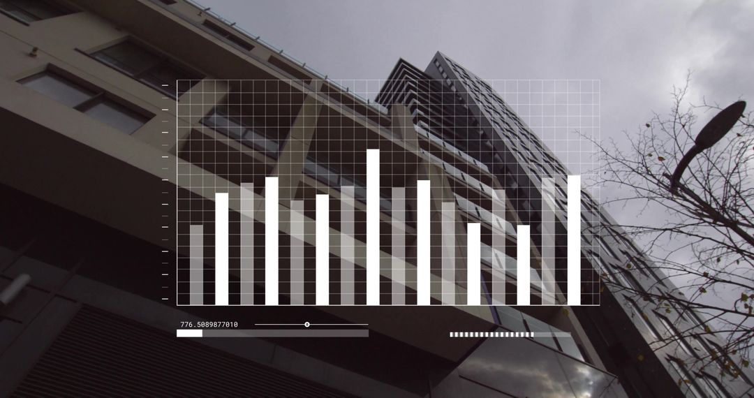 Modern High-Rise Building with Bar Chart Overlay