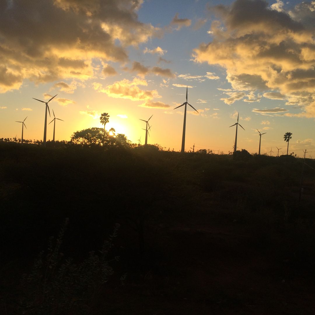 Wind Turbines at Sunset with Dramatic Clouds