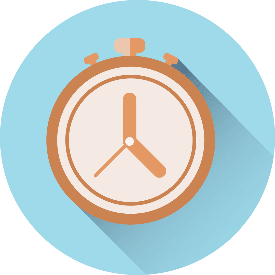 Transparent Cartoon Stopwatch with Long Shadow on Blue Background