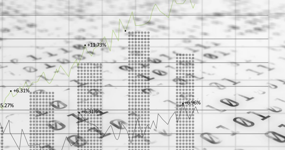 Binary code with financial charts and data analysis