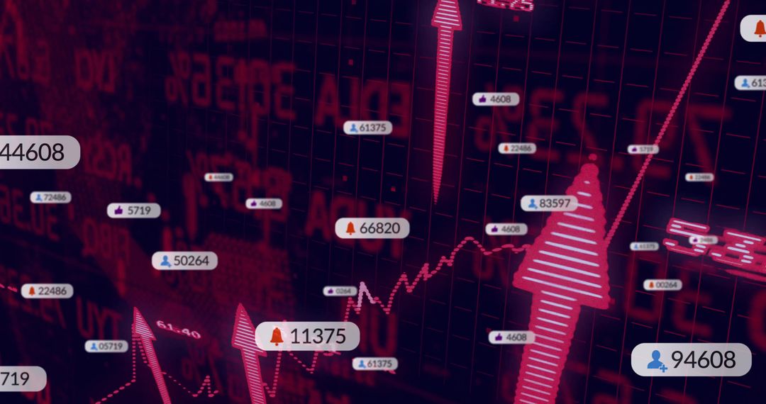 Digital Stock Market with Red Arrows and Analytics Icons