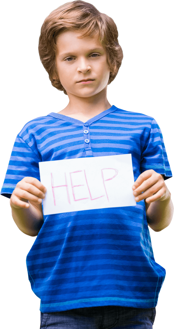 Sad Boy Holding Transparent Help Sign