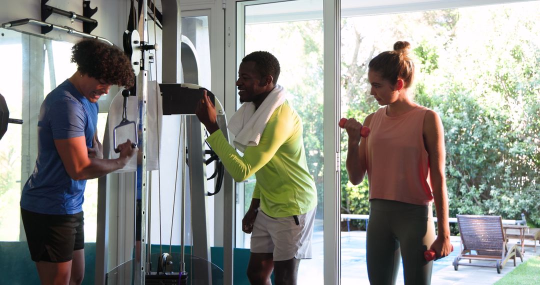 Group Workout Session with Personal Trainer in Modern Gym