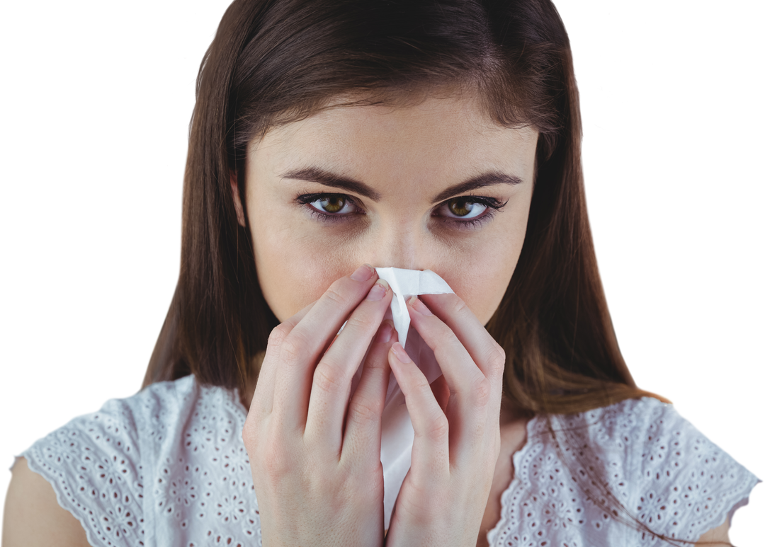 Transparent Portrait of Woman Blowing Nose with Tissue - Download Free Stock Images Pikwizard.com