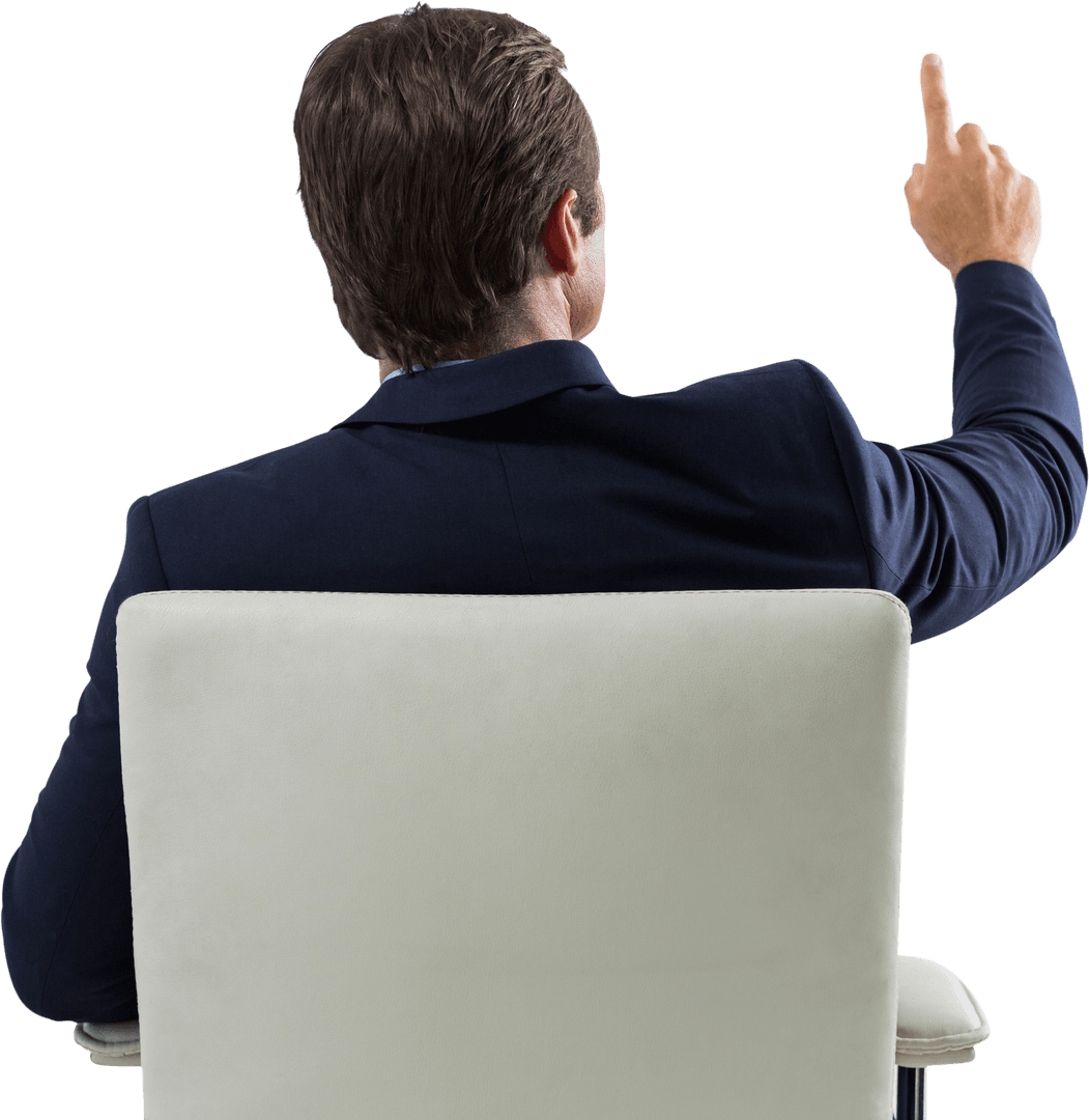 Businessman Gesturing to Transparent Virtual Screen