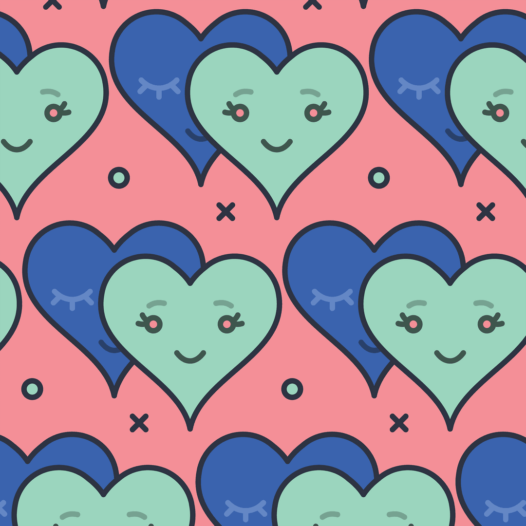 Pattern of Smiling Hearts on Transparent Background