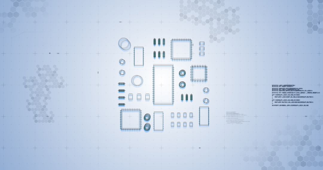 Futuristic circuit blueprint with digital data visualization
