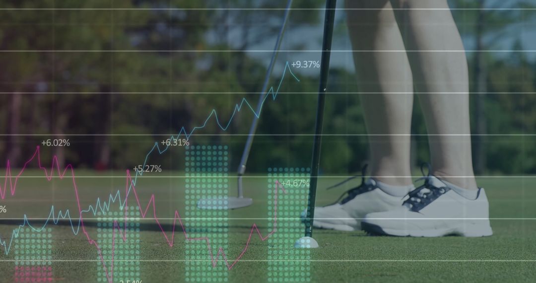 Golfer Preparing Putt with Finance Graph Overlay for Strategic Innovation