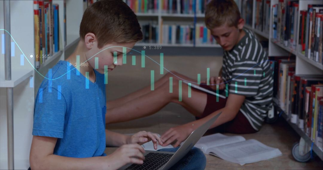 Boys Collaborating and Learning in a Library Setting