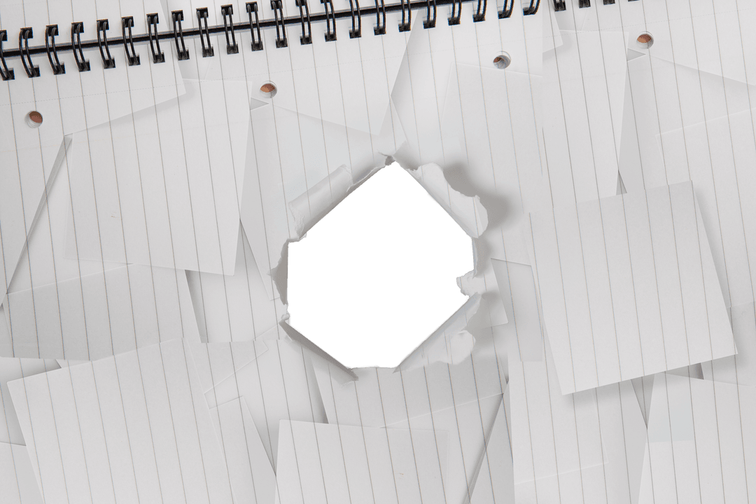 Transparent Notebook Pages with Central Torn Hole for Layering